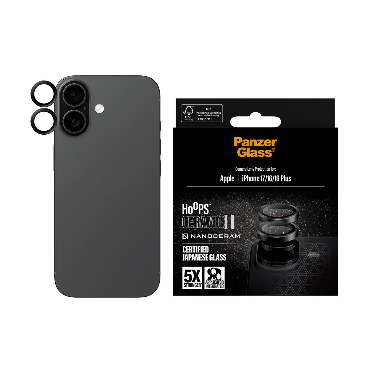 PanzerGlass® Hoops® Ceramic II Kameralinsebeskytter iPhone 17 | iPhone 16 | 16 Plus